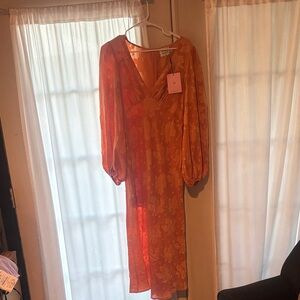 Hello Molly Orange Floral Long Sleeve Dress